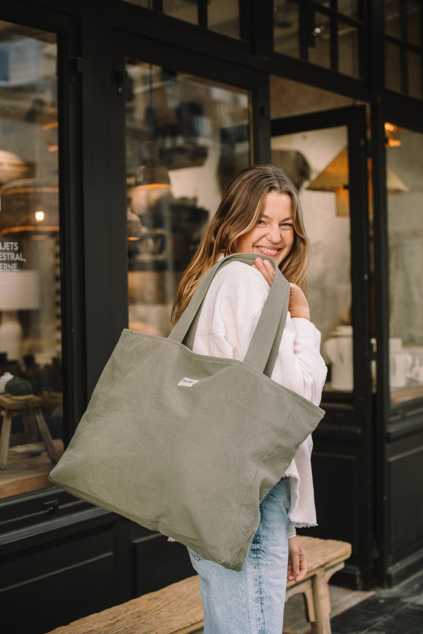 Zipped cotton tote bag